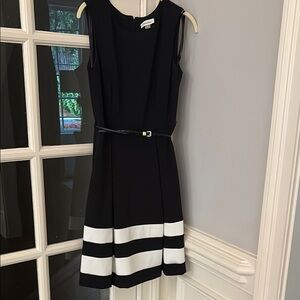 Calvin Klein Black and White A-Line Midi Dress